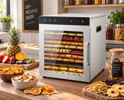 10 Tray 30-90°C Industrial Fruit Dryer Machine, 304 Stainless Steel Food Dehydrator With Adjustable Temperature Control