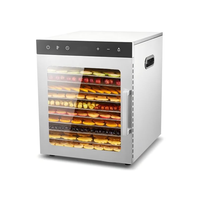 10-tray stainless steel fruit dehydrator with front glass door window and control panel