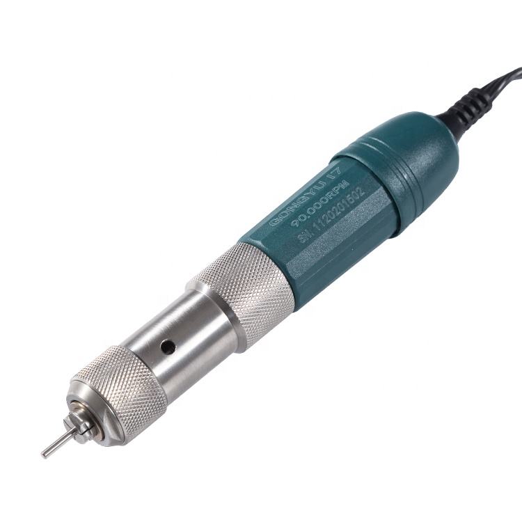 Brushless micro motor handpiece with teal body and silver collet chuck