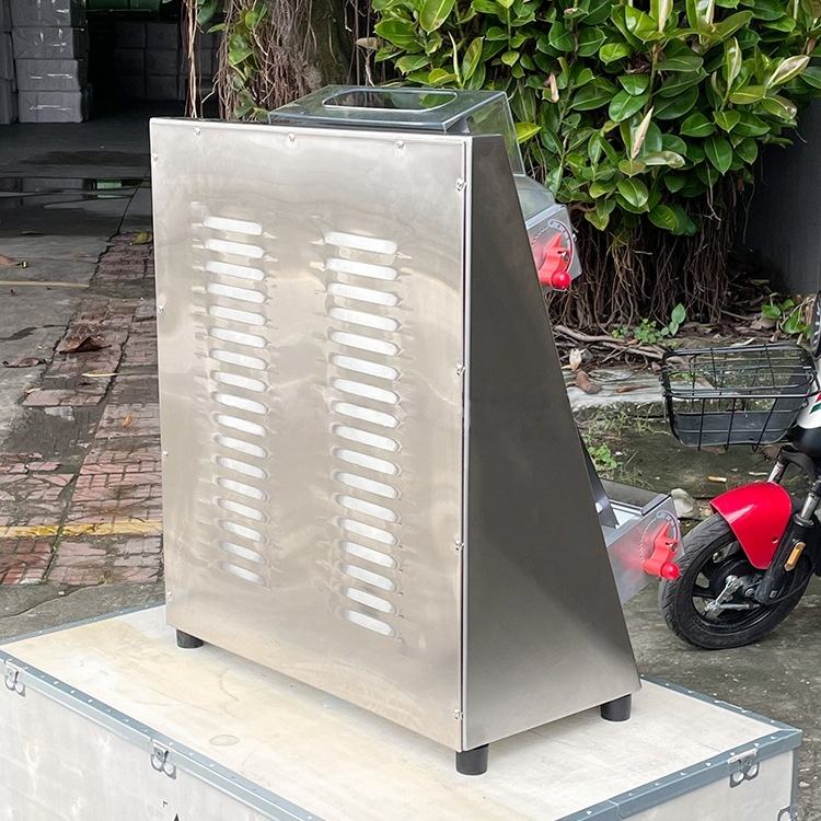 Automatic pizza dough sheeter machine, rear panel with vent slots and base feet