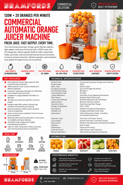 BKN-2000EH 120W 20 Oranges Per Minute 110V/220V Automatic Orange Juicer Machine With Stainless Steel Filter And Reverse Protection System