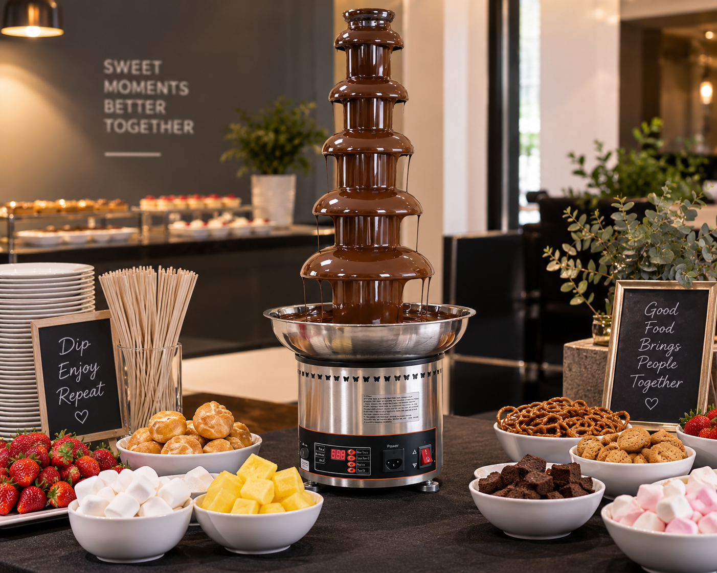 CF6N 300W 6kg 110V/240V Commercial Chocolate Fountain Machine, 6 Tier 304 Stainless Steel Heated Melting System