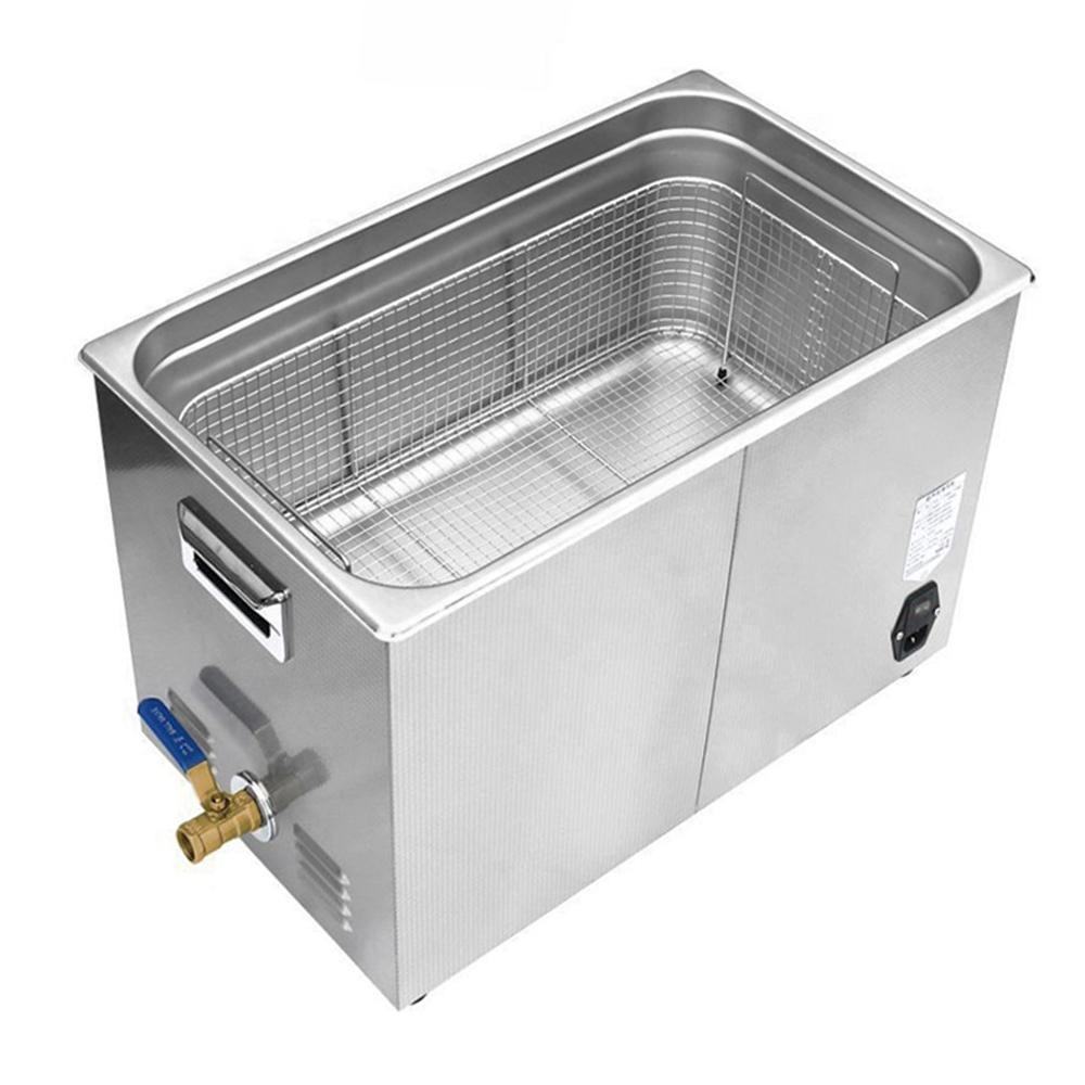 Heated stainless-steel ultrasonic cleaning tank with wire basket and side controls