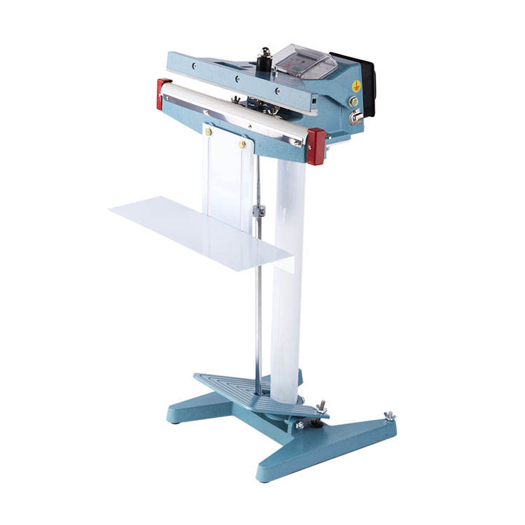 Vertical pedal band sealer with heat bar, stand base, and foot pedal