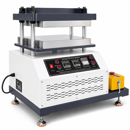 Vulcanizing heat press machine with dual temperature controllers and steel platen