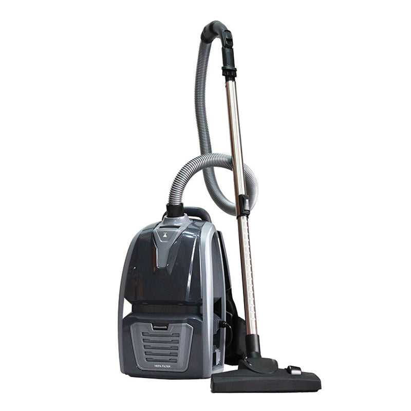 Backpack vacuum cleaner with hose and wand, black and silver
