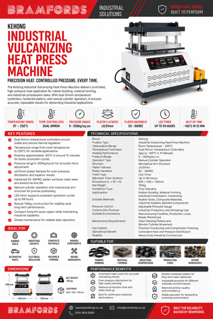 Kehong KH-6014H RT-250C ≤0.01mm Platen Flatness 1kW Vulcanizing Heat Press Machine With Dual Temperature Controllers And 200kg/cm² Pressure Gauge