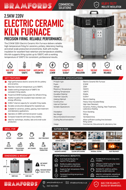 MK-JKC01 2.5KW 220V 0.03m³ Electric Ceramic Kiln Furnace, 1300C Pottery Firing Oven With Mullite Chamber Insulation