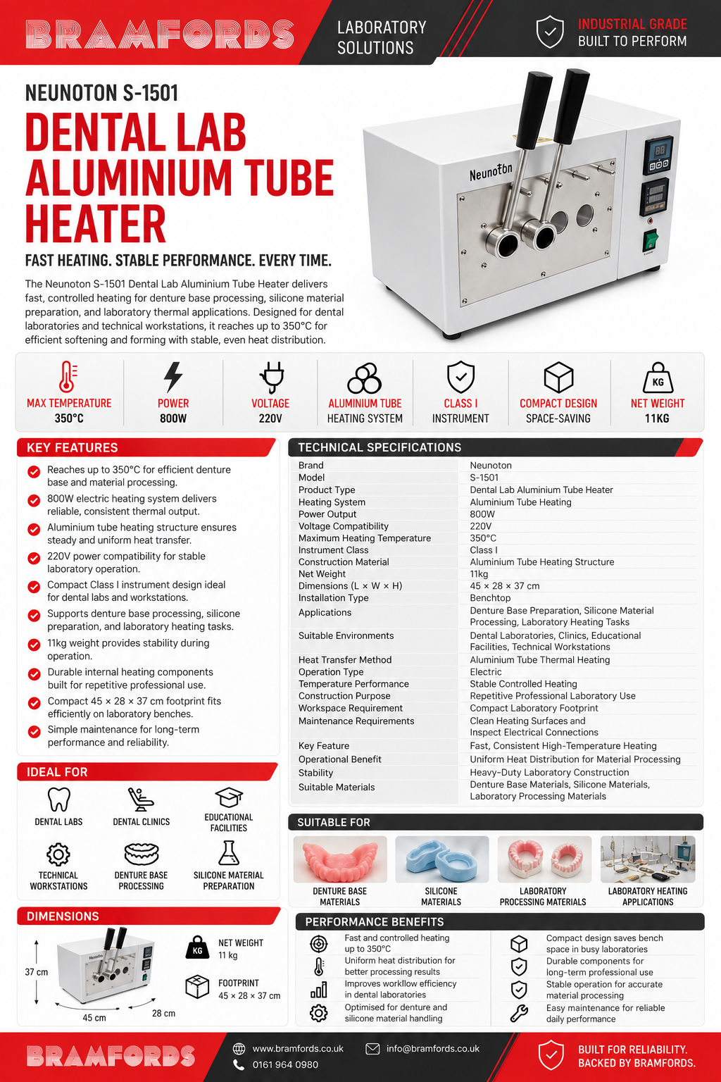 Neunoton S-1501 350C 800W 220V Dental Lab Tube Heater Silicone Denture Base Heating Machine With Aluminum Chamber