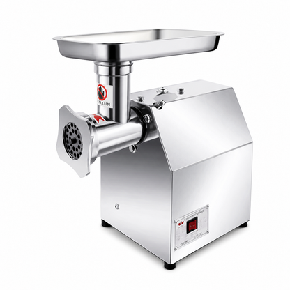 Stainless steel portable meat grinder with hopper and round grinding plate