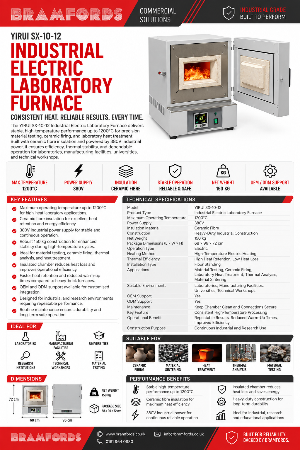 YIRUI SX-10-12 1200°C 380V Industrial Laboratory Furnace Ceramic Fiber Kiln With Insulated Heating Chamber